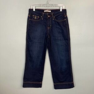 TOMMY Hilfiger Dark Wash Wide Leg Cropped Jeans Women's Size 2 Light Distressing